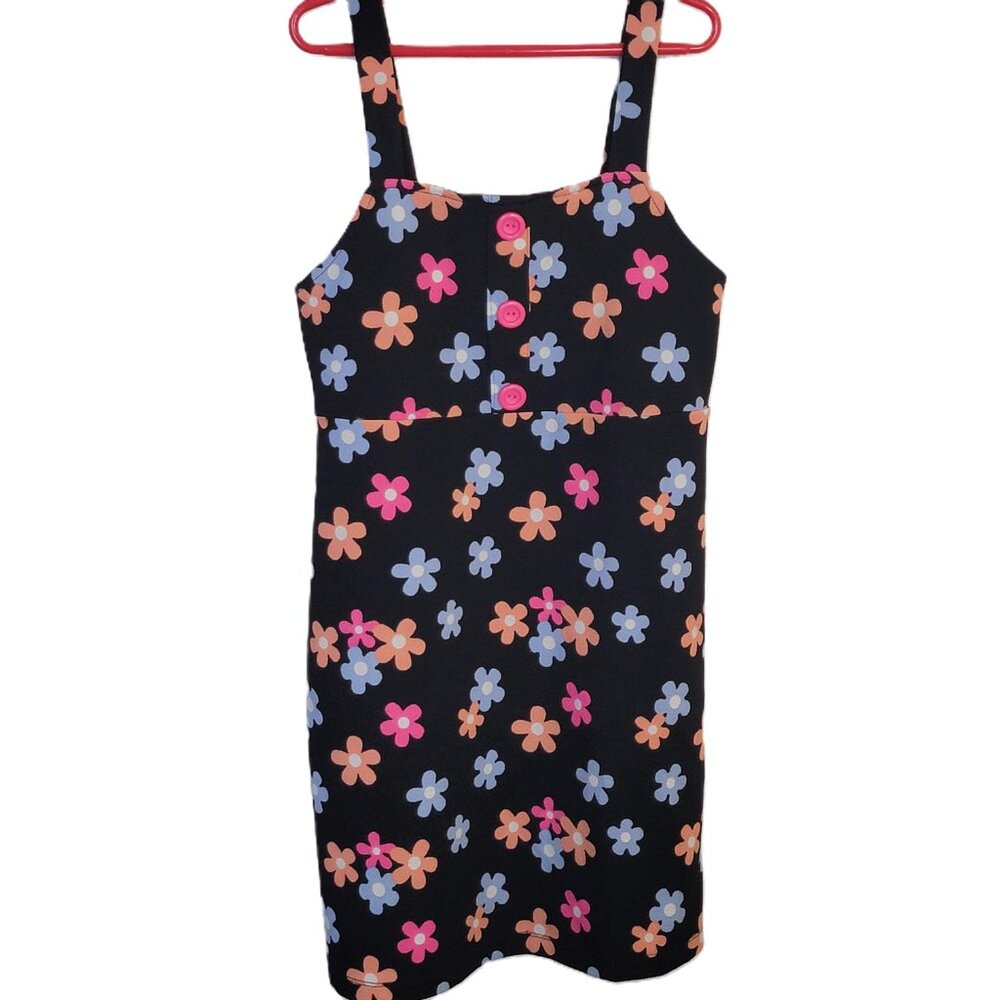 Jenna & Jessie Black Floral Pique Mini Dress Girls 10 Stretch - Picture 2 of 11